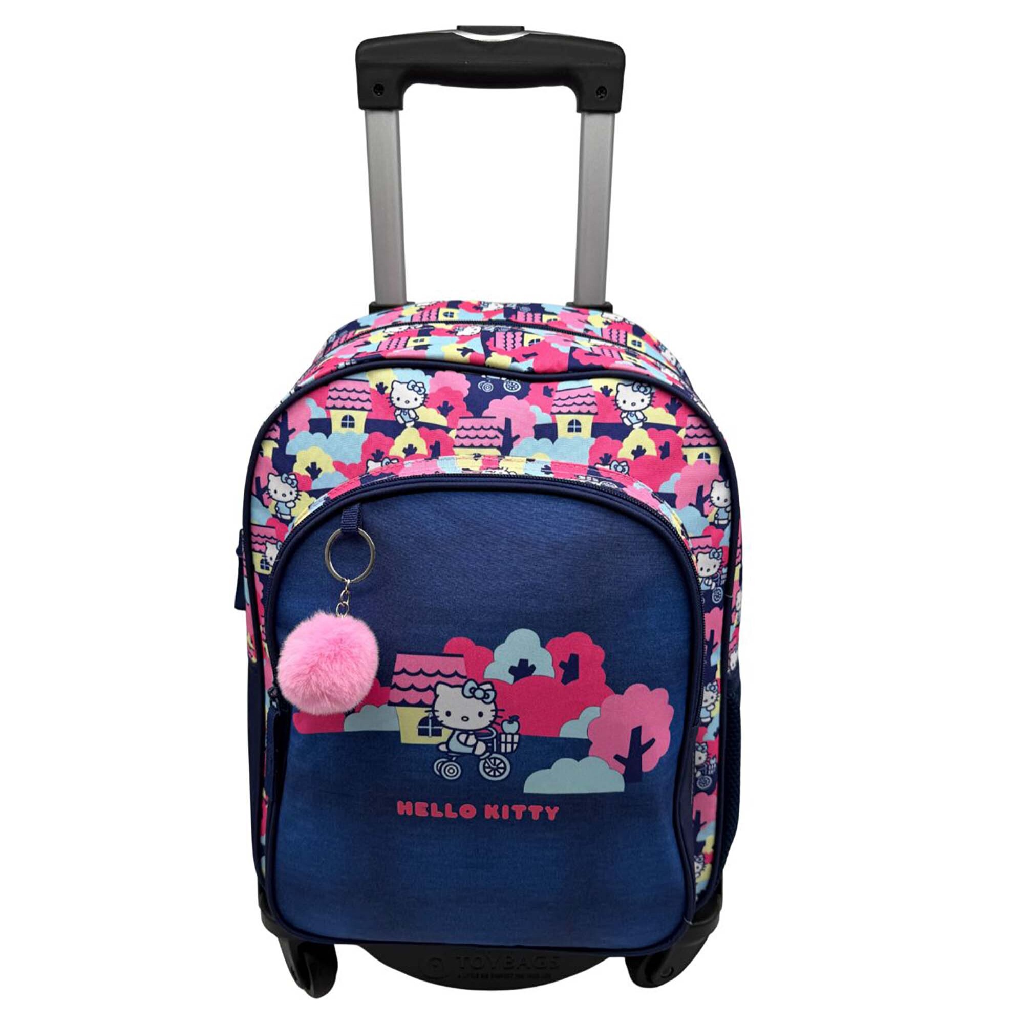 Hello Kitty Mochila Primaria Doble Compartimento Adaptable + Carro negro.