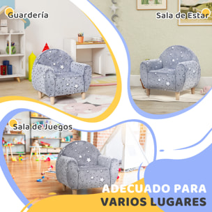 Sillón Infantil con Diseño de Estrellas que Brillan en la Oscuridad Sofá para Niños de 18-36 Meses Tejido Suave de Terciopelo Reposabrazos Carga 45 kg Gris