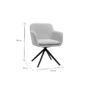 Chaise pivotante 360° en tissu effet velours texturé beige et métal noir AMIKA