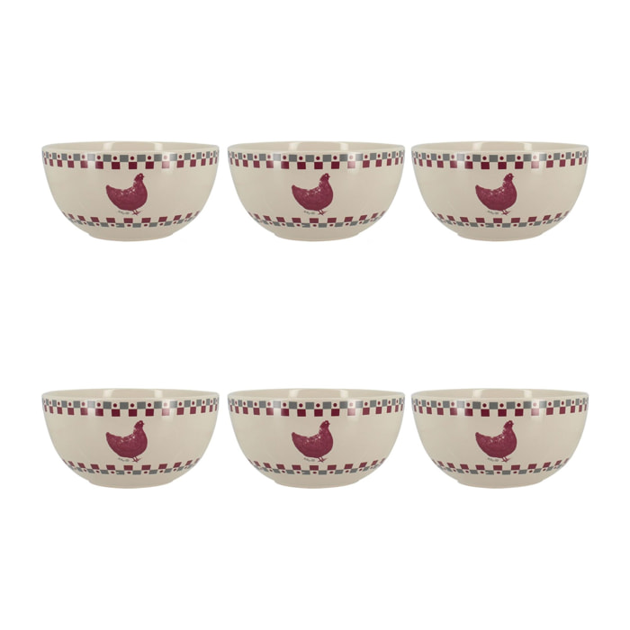 Lot de 6 bols 55cl en grès avec décor campagne GALLINA