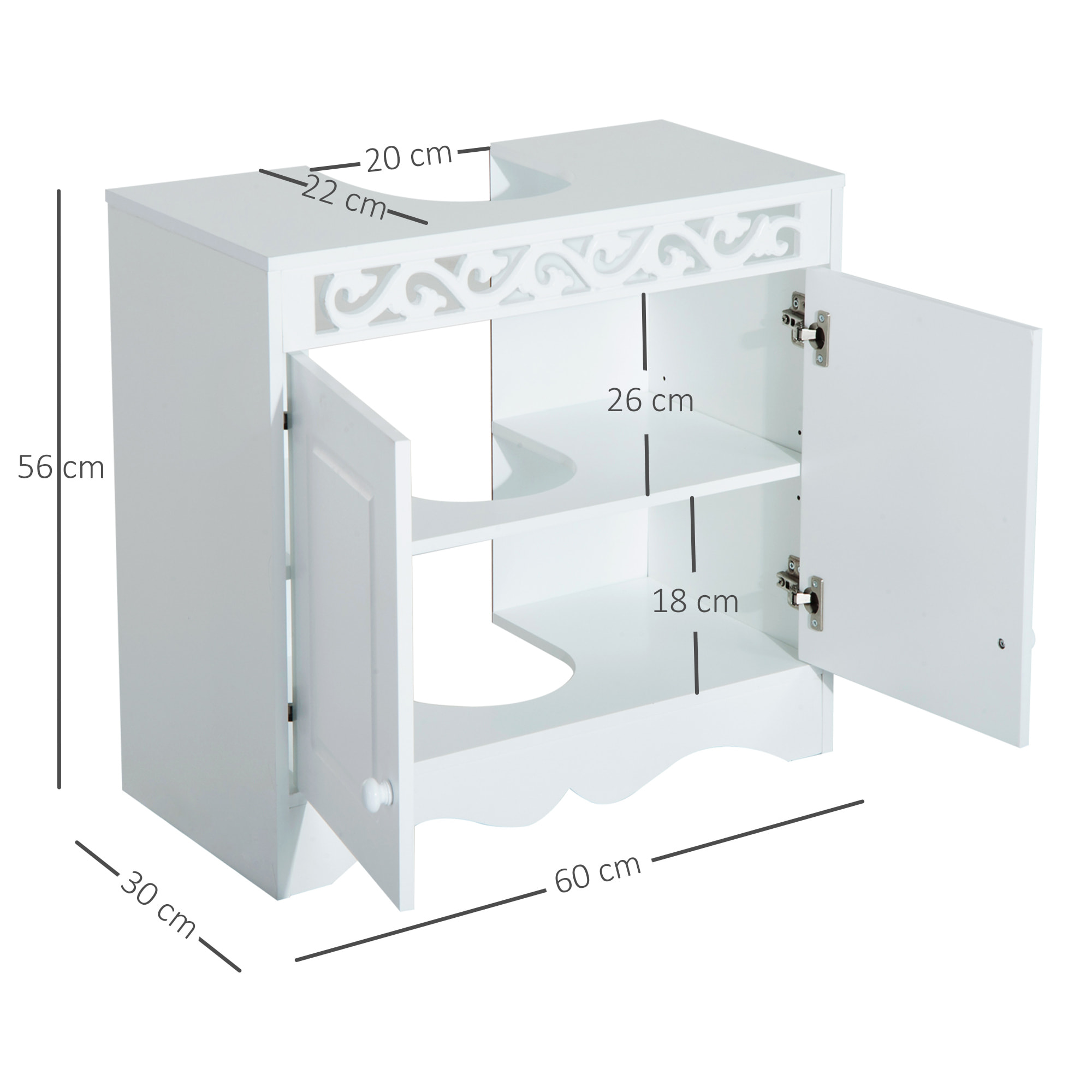 Mueble Bajo Lavabo de Baño Armario de Almacenamiento 60x30x56cm Blanco Madera