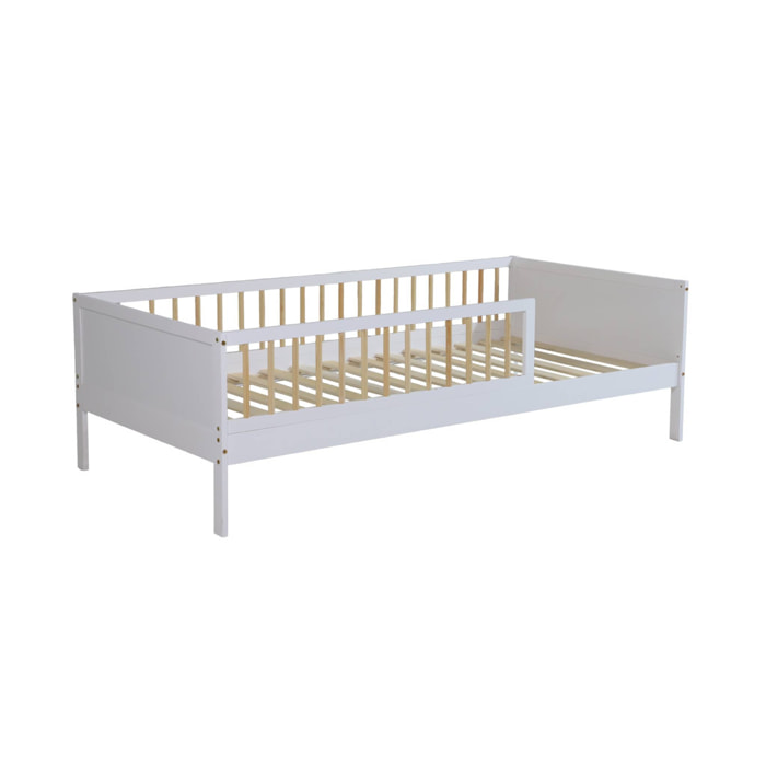 Lit enfant 90 x 190 cm pin naturel sommier à lattes inclus blanc - Elio