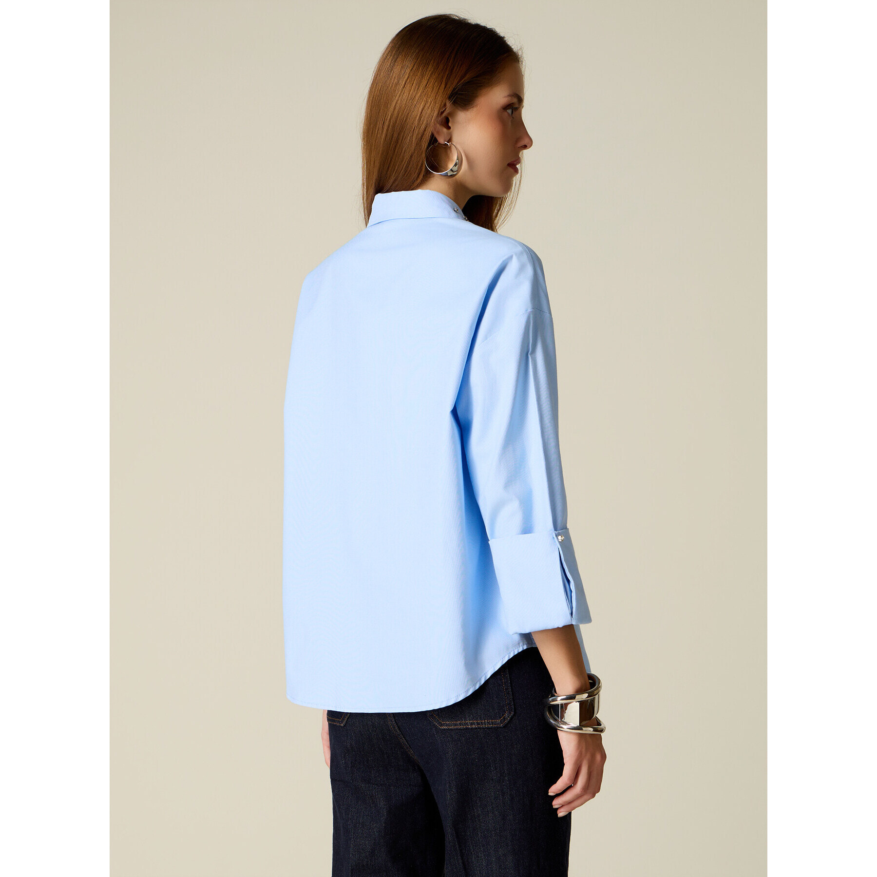 Oltre - Camisa con engarces de cristal - Light - blue
