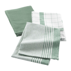 Lot de 3 torchons en coton tissé nid d’abeille - Vert