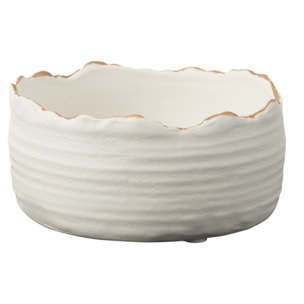 J-Line cache-pot Bas - porcelaine - blanc/or - small - Ø 13.5 cm