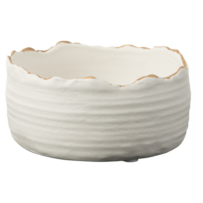 J-Line cache-pot Bas - porcelaine - blanc/or - small - Ø 13.5 cm