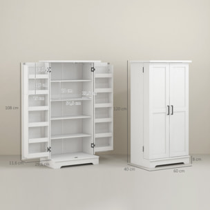 Buffet armoire de cuisine 5 niveaux réglables - 2 portes avec 12 porte-épices - aspect bois blanc cassé