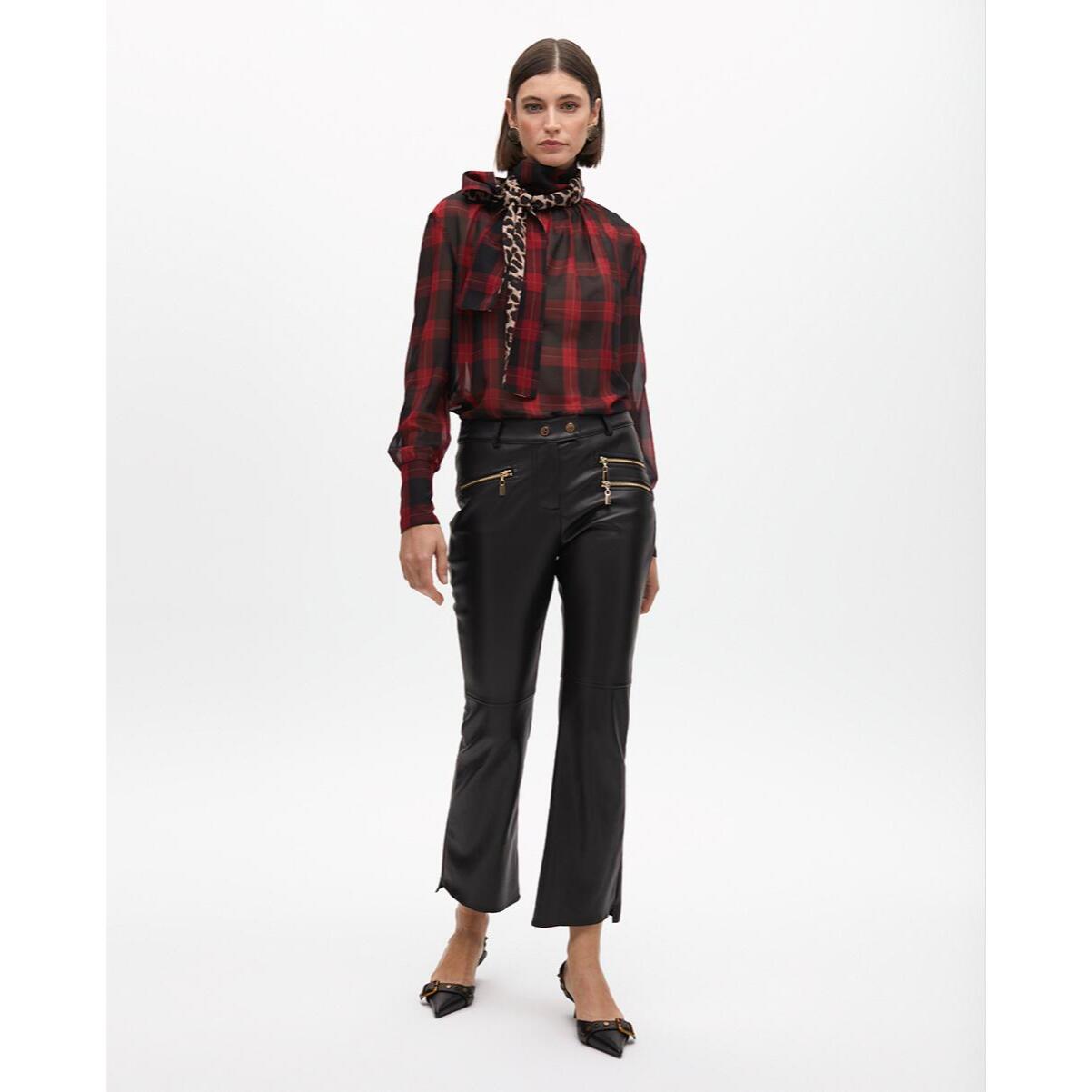 Camicia con Fiocco Stampa Animalier e Tartan