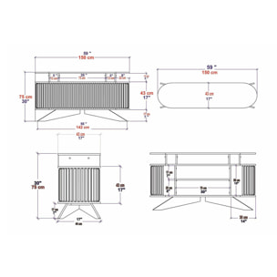 Credenza Dpoluzz, Buffet da soggiorno, Madia da salotto, Dispensa da cucina, 150x43h75 cm, Quercia e Bianco