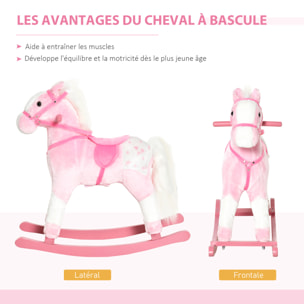 Cheval à bascule cheval de cowboy effet sonore selle rênes rose blanc