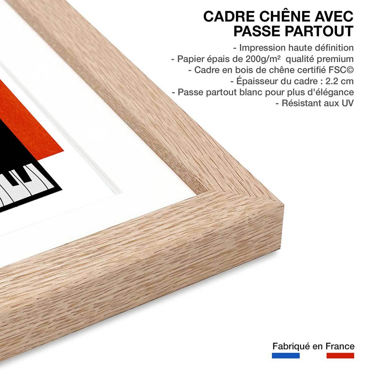 Poster musique trio Affiche + cadre en bois - Chêne