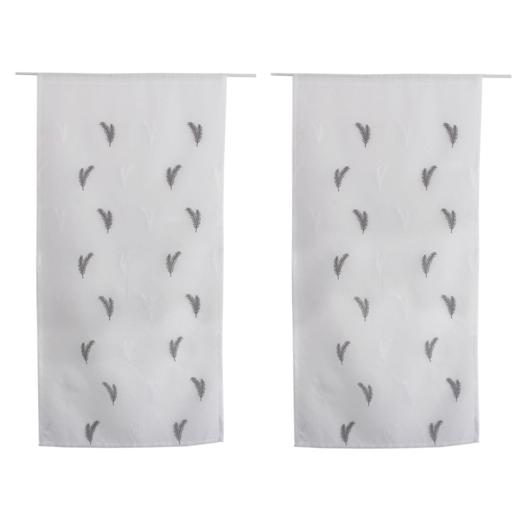 Paire de petits voilages aux broderies bicolores - Gris clair
