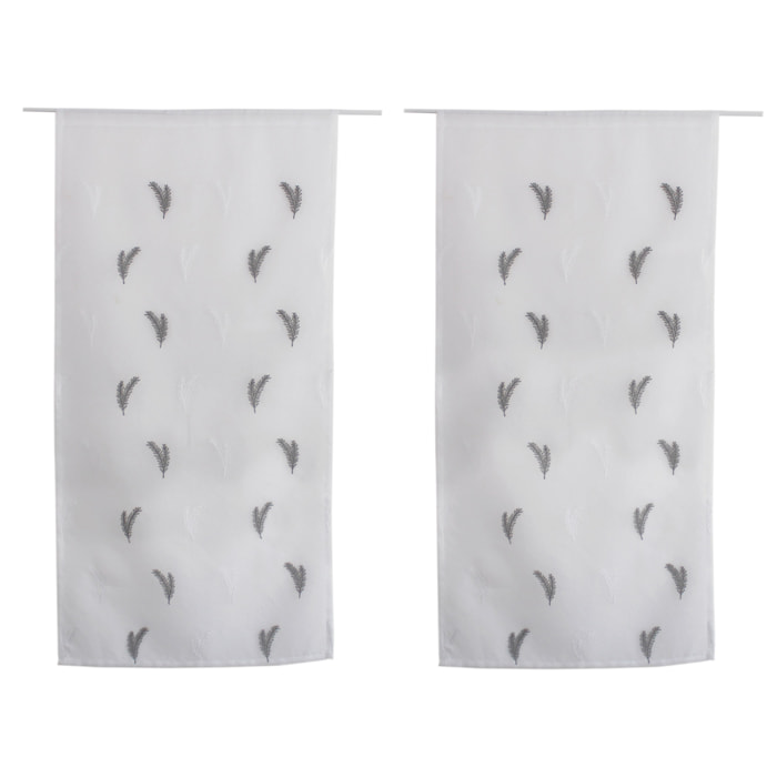 Paire de petits voilages aux broderies bicolores - Gris clair