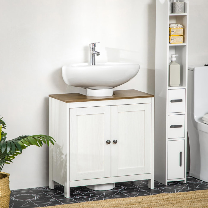 Mueble para Debajo del Lavabo Armario Bajo Lavabo de Madera con 2 Puertas y Estante Ajustable Armario de Baño de Suelo Moderno 60x30x60 cm Blanco