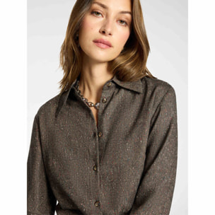 Elena Mirò - Camisa de lana flameada mixta - Marrón