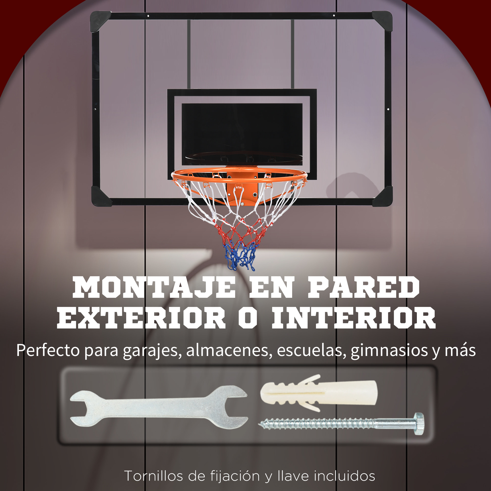 Canasta de Baloncesto con Red Aro de Baloncesto de Pared con Tablero y Marco de Acero para Uso en Interiores y Exteriores 113x61x73 cm Negro