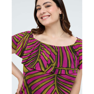 Fiorella Rubino - Vestido Chill off shoulder con estampado - Fuchsia
