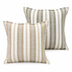 Housse de coussin  recto-verso 100% coton rayures tapissier LOURMARIN - Jaune Ocre