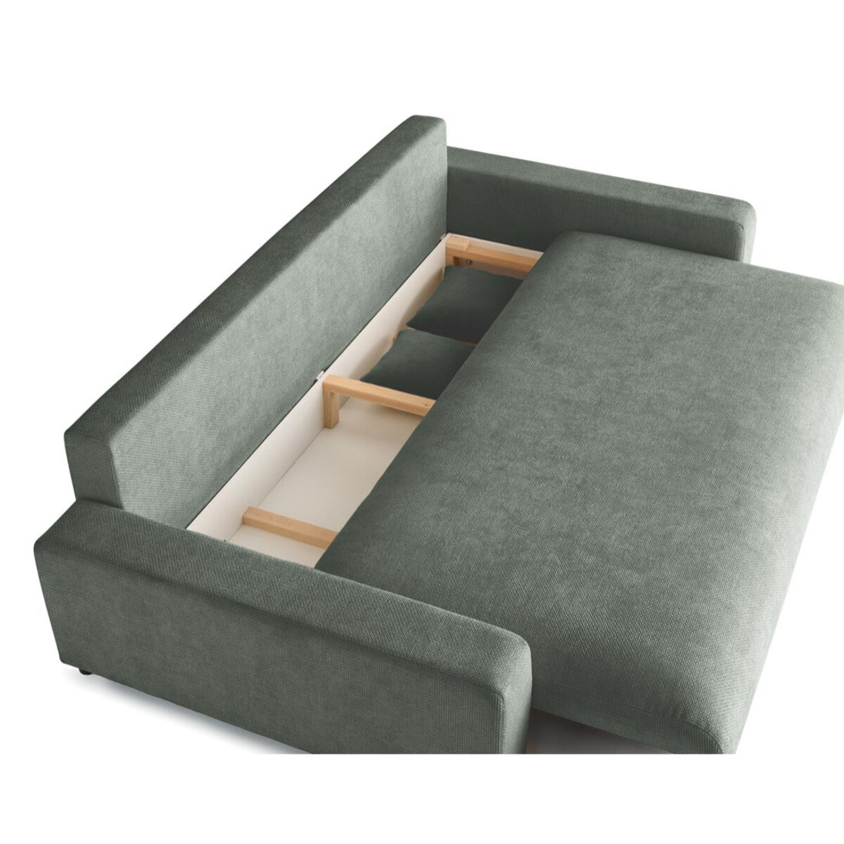 Pivoine - canapé droit 3 places - convertible avec coffre - en velours texturé - Vert