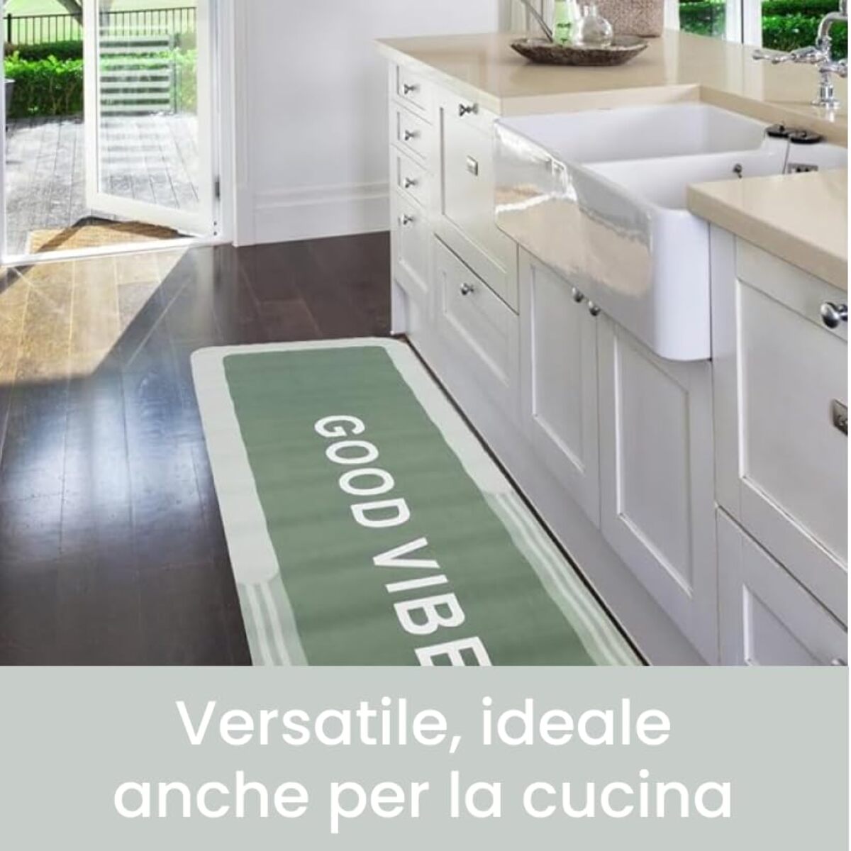 Tappeto Bagno, Tappeto Doccia Antiscivolo, Assorbente, Lavabile, 50x140 cm, Tappetino Magico per Bagno e Cucina. Modello: Good Vibes