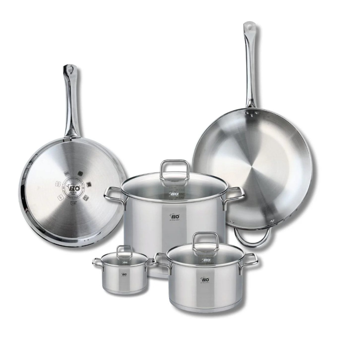 Ensemble de 2 Poêles de cuisson 28 et 32 cm et 3 faitouts 12, 20 et 26 cm Elo Profi Citrin