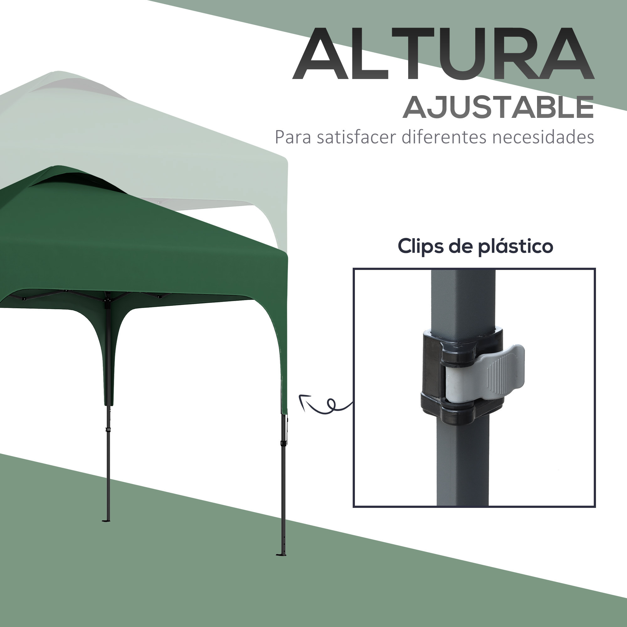 Outsunny Cenador Plegable 2,5x2,5x2,68 m Carpa de Jardín Protección UV 50+ Ajustable en Altura con 4 Bolsas de Arena y Bolsa de Transporte para Camping Fiestas Patio Verde Oscuro