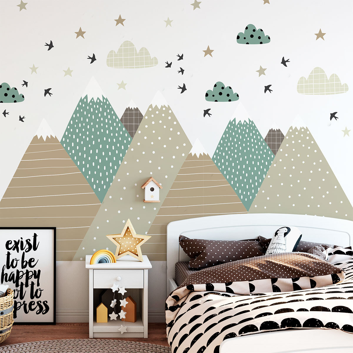 Stickers muraux enfants - Décoration chambre bébé - Autocollant Sticker mural géant enfant montagnes scandinaves GISKA