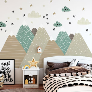 Stickers muraux enfants - Décoration chambre bébé - Autocollant Sticker mural géant enfant montagnes scandinaves GISKA
