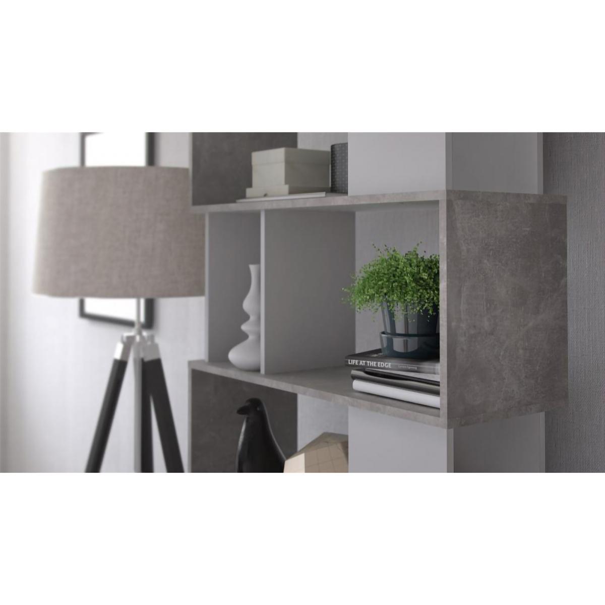 Libreria con 5 ripiani asimmetrici, colore bianco e grigio, Misure 80 x 175 x 29,5 cm