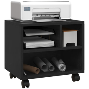 Mueble de Impresora con Ruedas Soporte de Impresora con Compartimentos Abiertos para Oficina Estudio 40x30x36 cm Negro