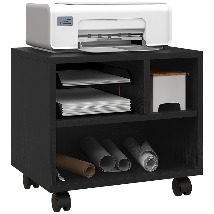 Mueble de Impresora con Ruedas Soporte de Impresora con Compartimentos Abiertos para Oficina Estudio 40x30x36 cm Negro