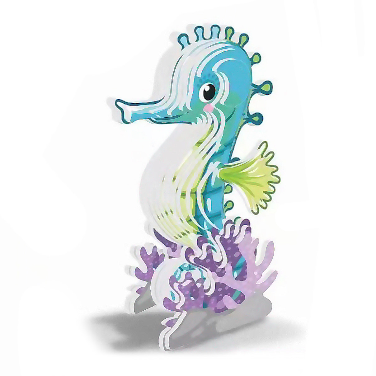Puzle 3D de cartón con relieve. Diseño de Caballito de mar.
