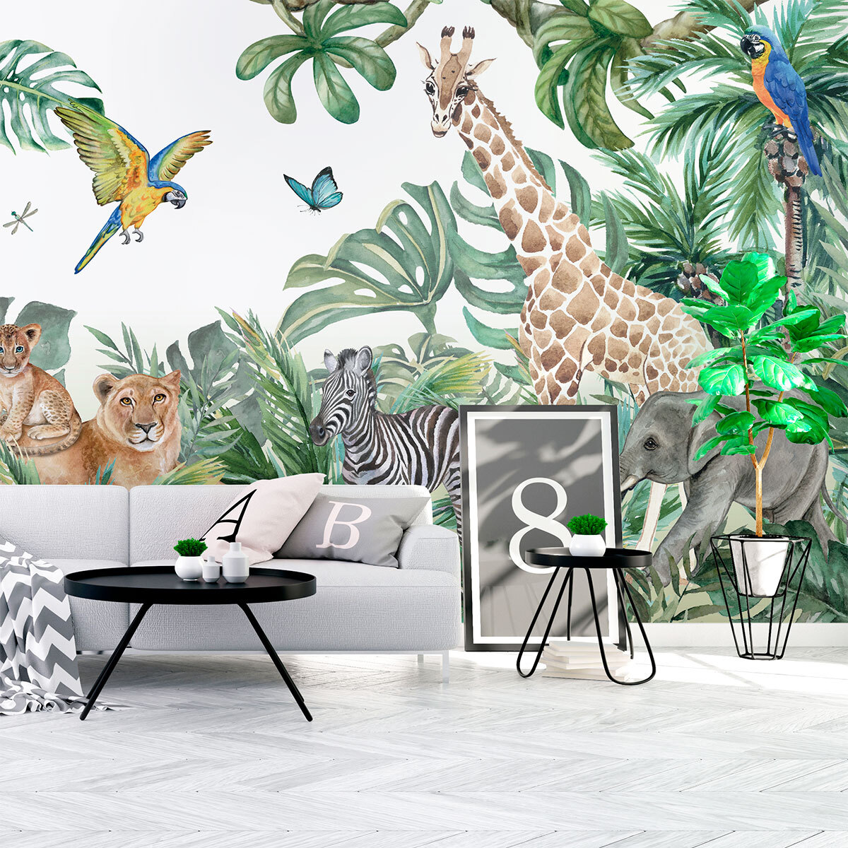 Papier peint panoramique jungle préencollé animaux des tropiques H 250 x L 480 cm