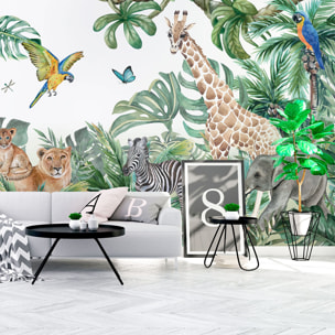 Papier peint panoramique jungle préencollé animaux des tropiques H 250 x L 480 cm