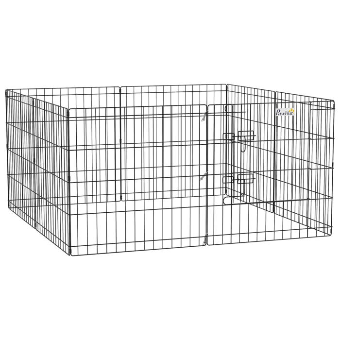 Parc enclos modulable pour chien animaux porte verrouillable 8 panneaux dim. panneau 61L x 61H cm métal noir