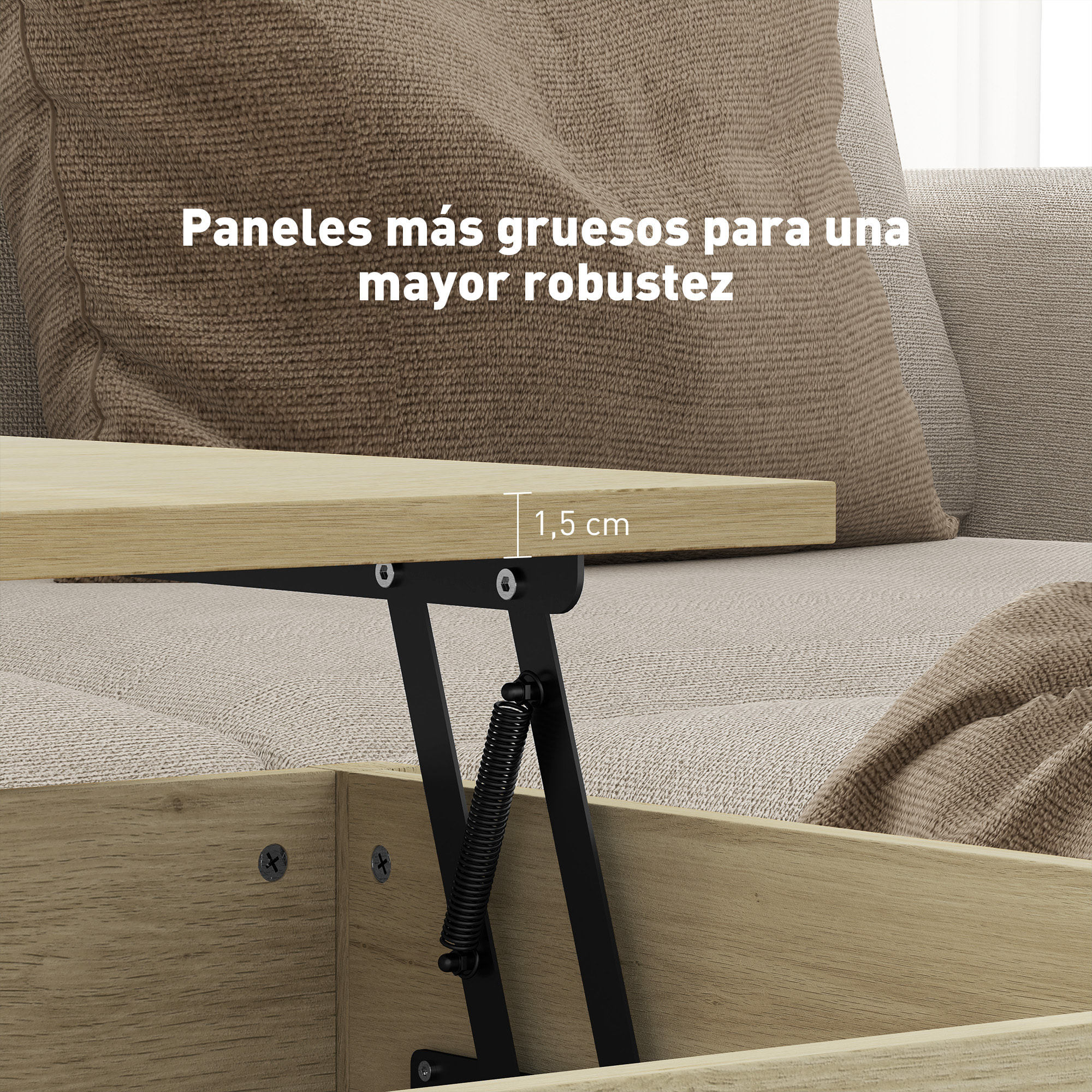 Mesa de Centro Elevable Mesa de Café con Encimera Elevable Espacio Oculto de Almacenaje Cajones y Estante Abierto 100x50x48-62 cm Roble