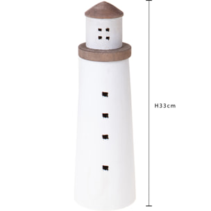 Faro Rotondo Legno 10,5Xh.33 Cm - Pezzi 1 - 10,5X33X10,5cm - Colore: Bianco - Bianchi Dino - Decori Casa E Complementi