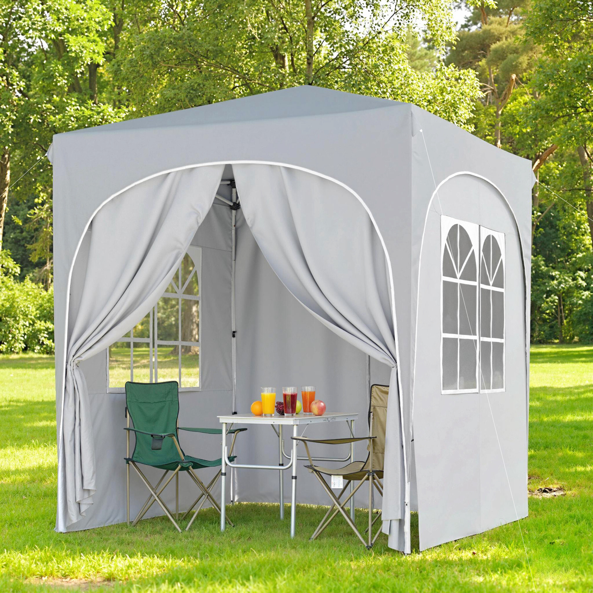 Tonnelle barnum pliable pop-up 2 x 2 m hauteur réglable gris clair