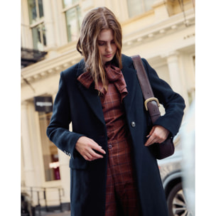 Blusa marrón con escote pico, foulard y manga larga con puño elástico