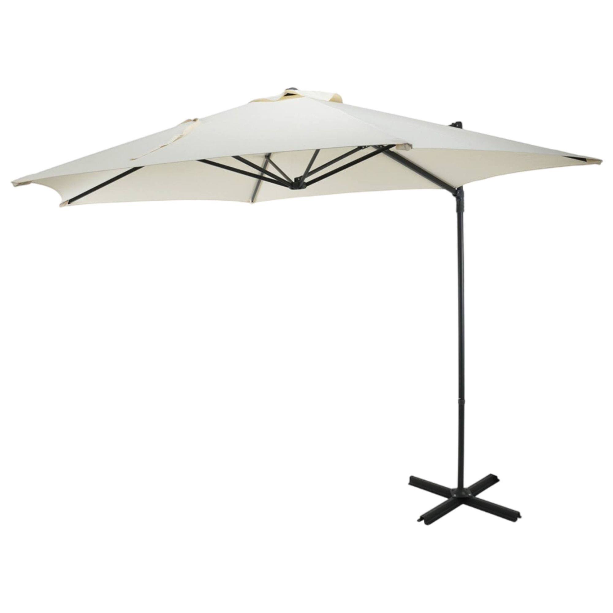 Well home - sombrilla colgante push up de ø270cm en color crema con base de acero cruzado