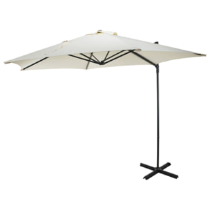 Well home - sombrilla colgante push up de ø270cm en color crema con base de acero cruzado