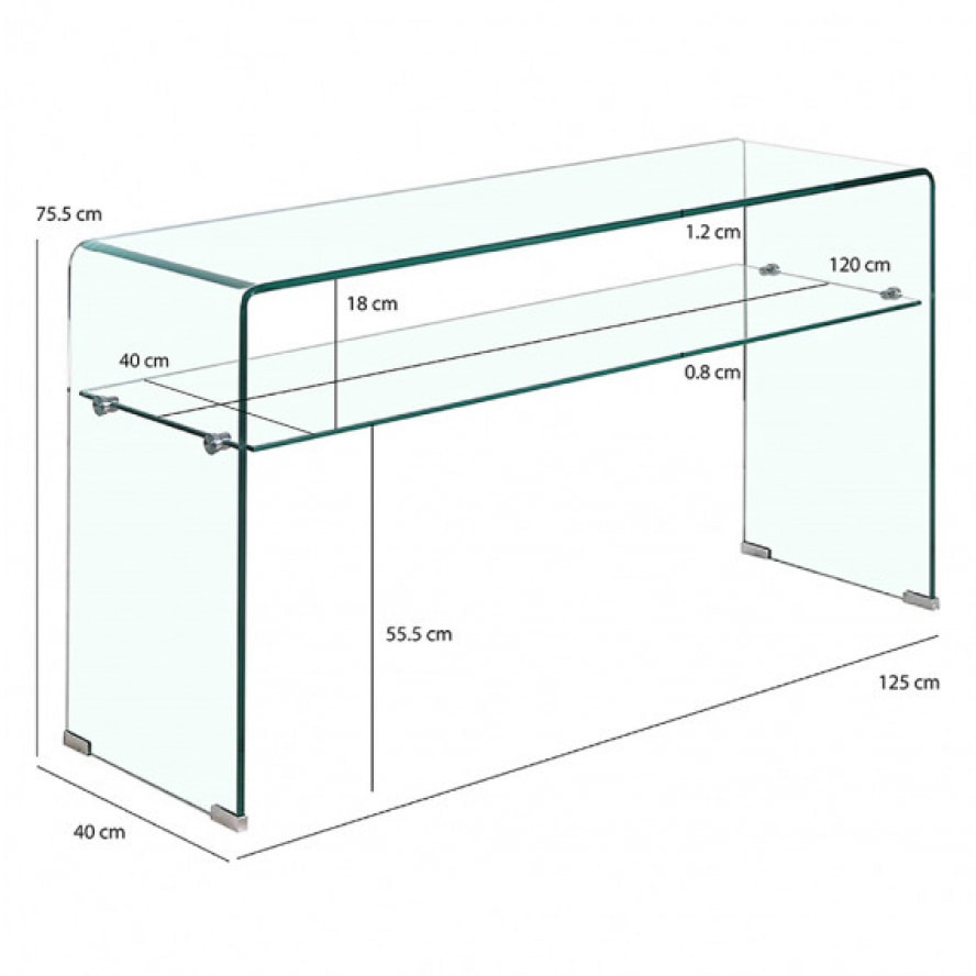 Console en verre 125 cm avec tablette - BENT