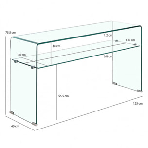 Console en verre 125 cm avec tablette - BENT