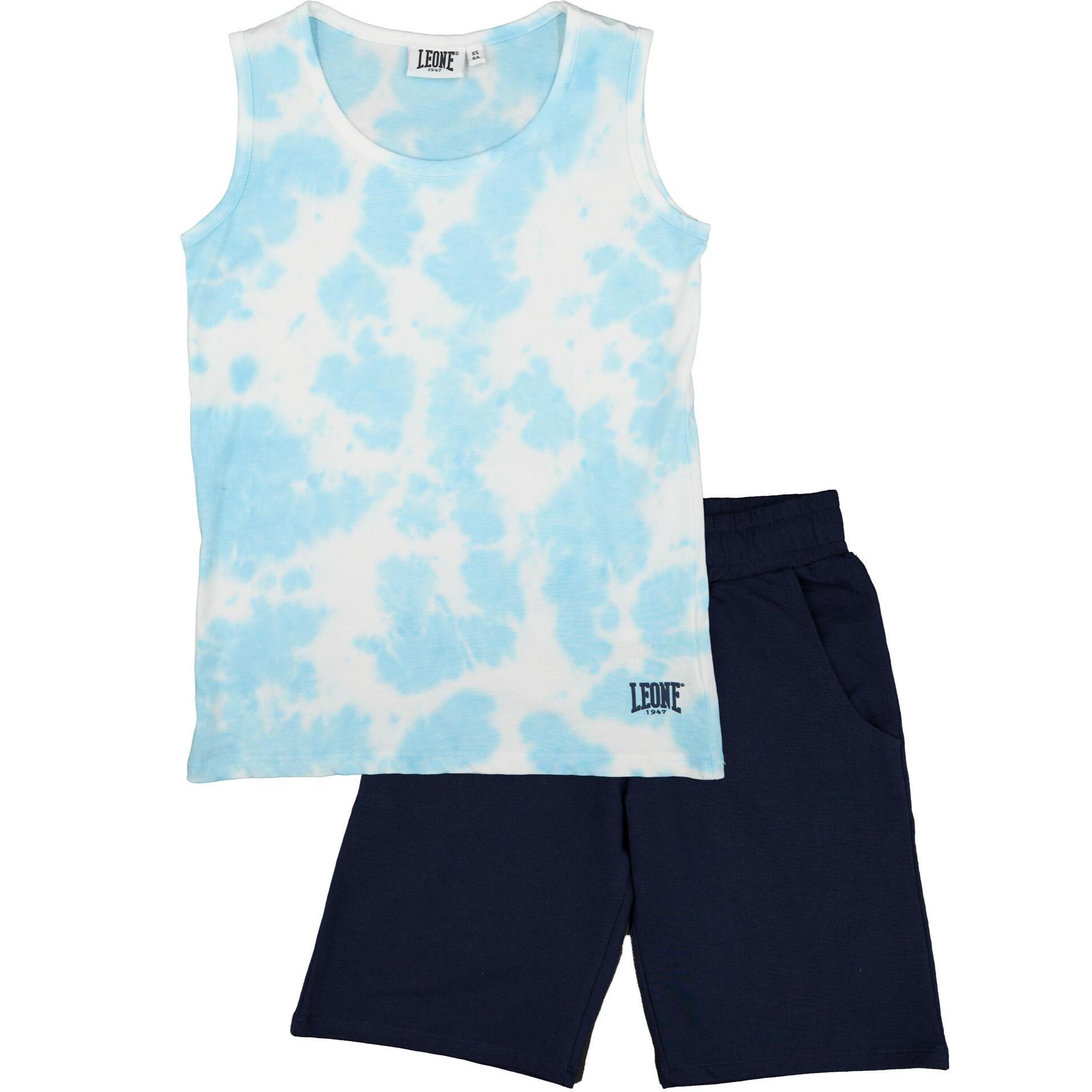 Set completo da bambino in cotone con canotta e pantaloncini Leone Tie Dye