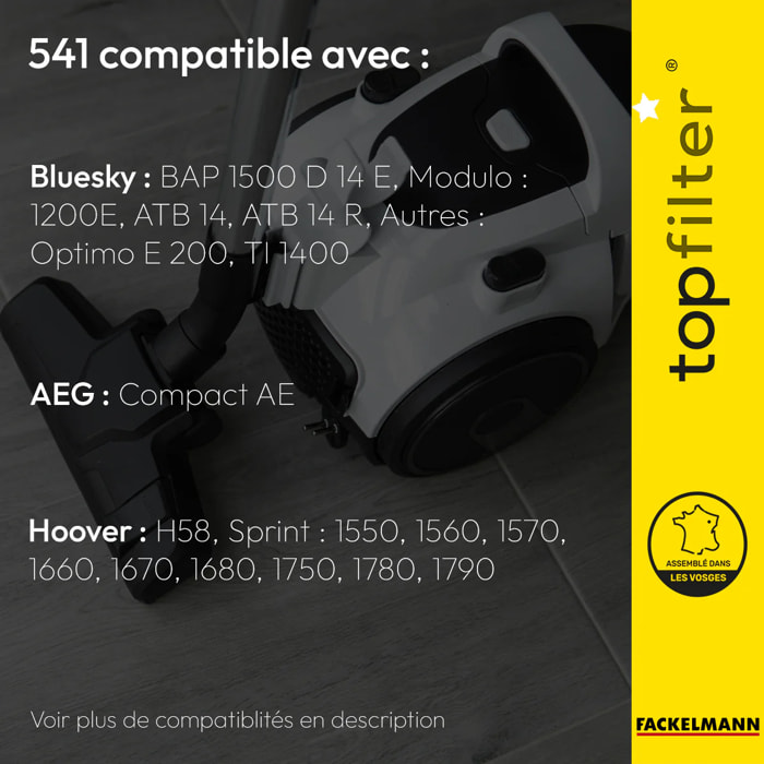 Lot de 4 sacs aspirateur pour Hoover et Elcotec TopFilter Premium
