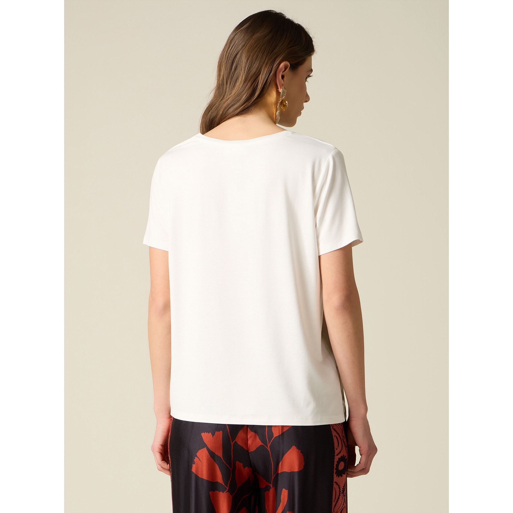 Oltre - Camiseta con inserto de raso estampado - Naranja sol