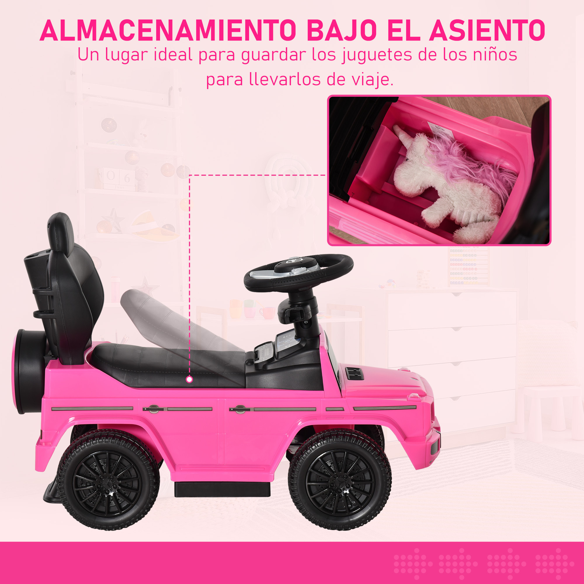 Correpasillos para Niños con Licencia Mercedes G350 Coche Correpasillos para Niños de 1-3 Años con Bocina Capota Extraíble y Barandilla Carga 25 kg 85,5x40,5x95 cm Rosa