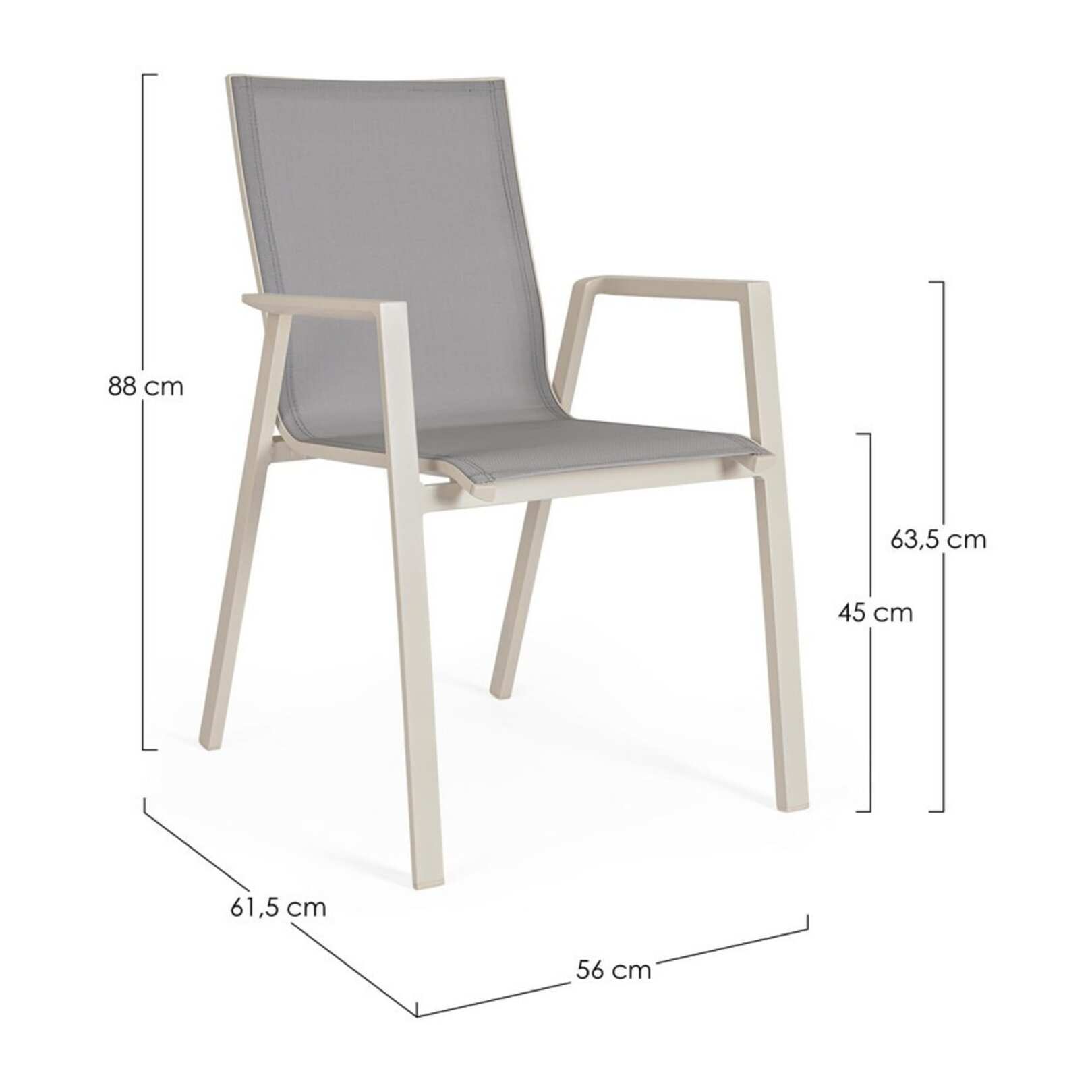 Set 4 sedie da giardino RONDA in textilene grigio chiaro e struttura in alluminio beige