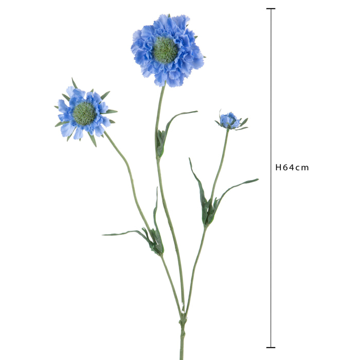 Fiore Di Scabiosa Con 3 Diramazioni. Altezza 64 Cm - Pezzi 6 - 14X64X12cm - Colore: Blu - Bianchi Dino - Fiori Artificiali