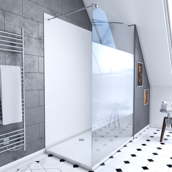 Pack douche à l'Italienne 90x120 - Kit Panneaux muraux Blanc/Chrome + receveur + Paroi Depolie 8 mm